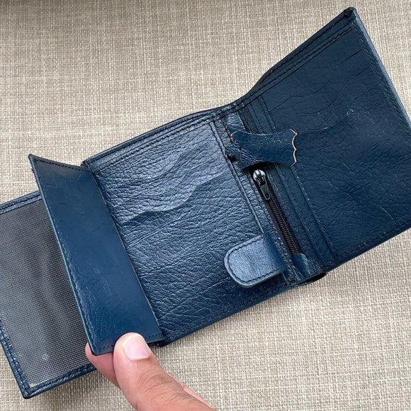 Genuine Blue Leather Wallet Multi Card Holder Handmade Bifold Men Wallet Purse - Picture 4 of 12